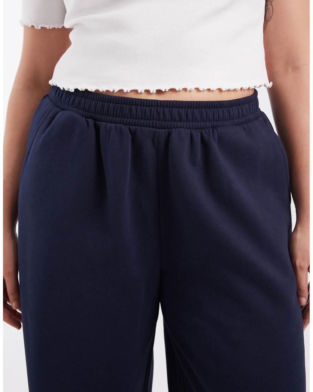 ASOS Blue Asos Design Curve Wide Leg Brushback Sweatpants