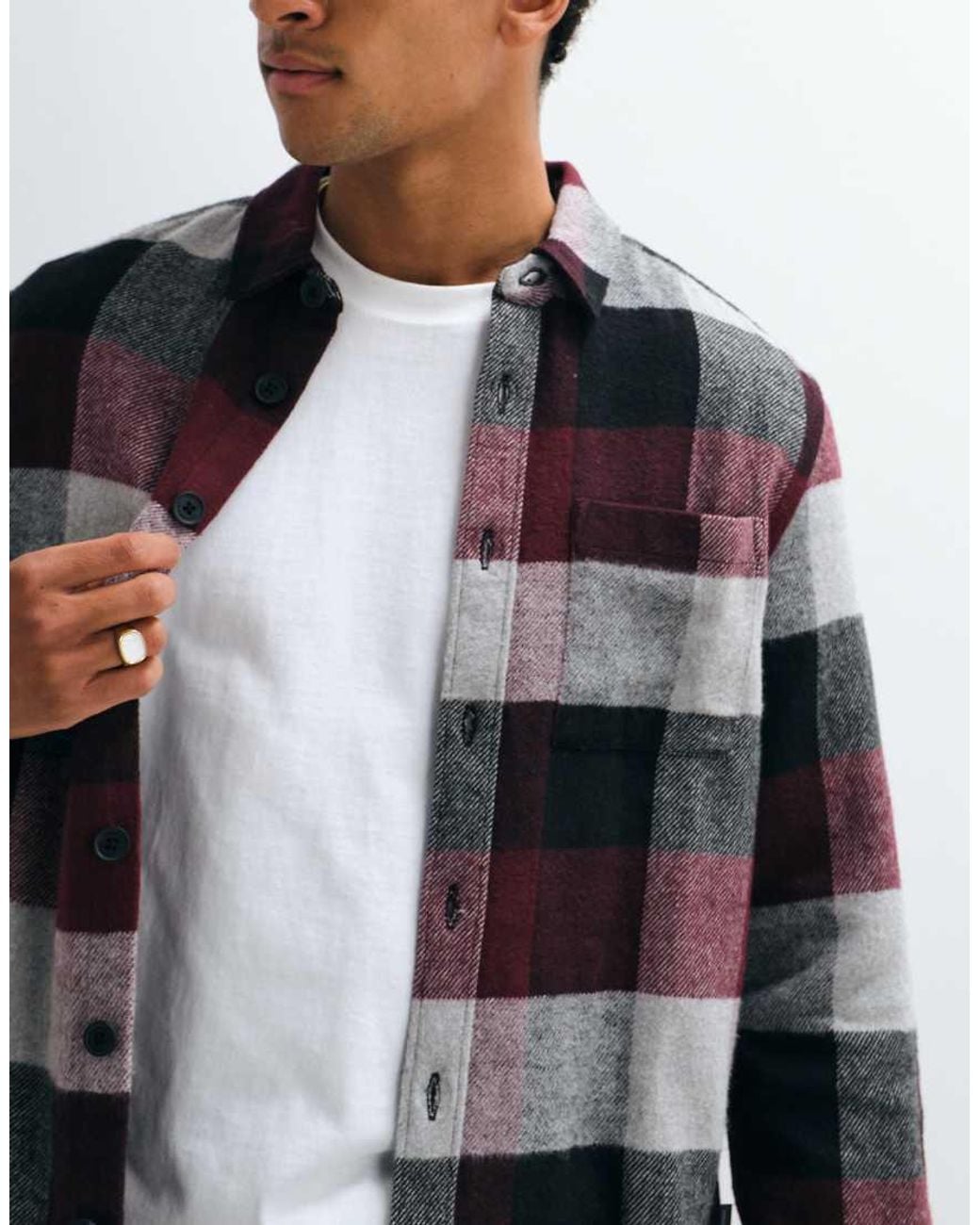 French Connection Brown Large Check Flannel Shirt for men