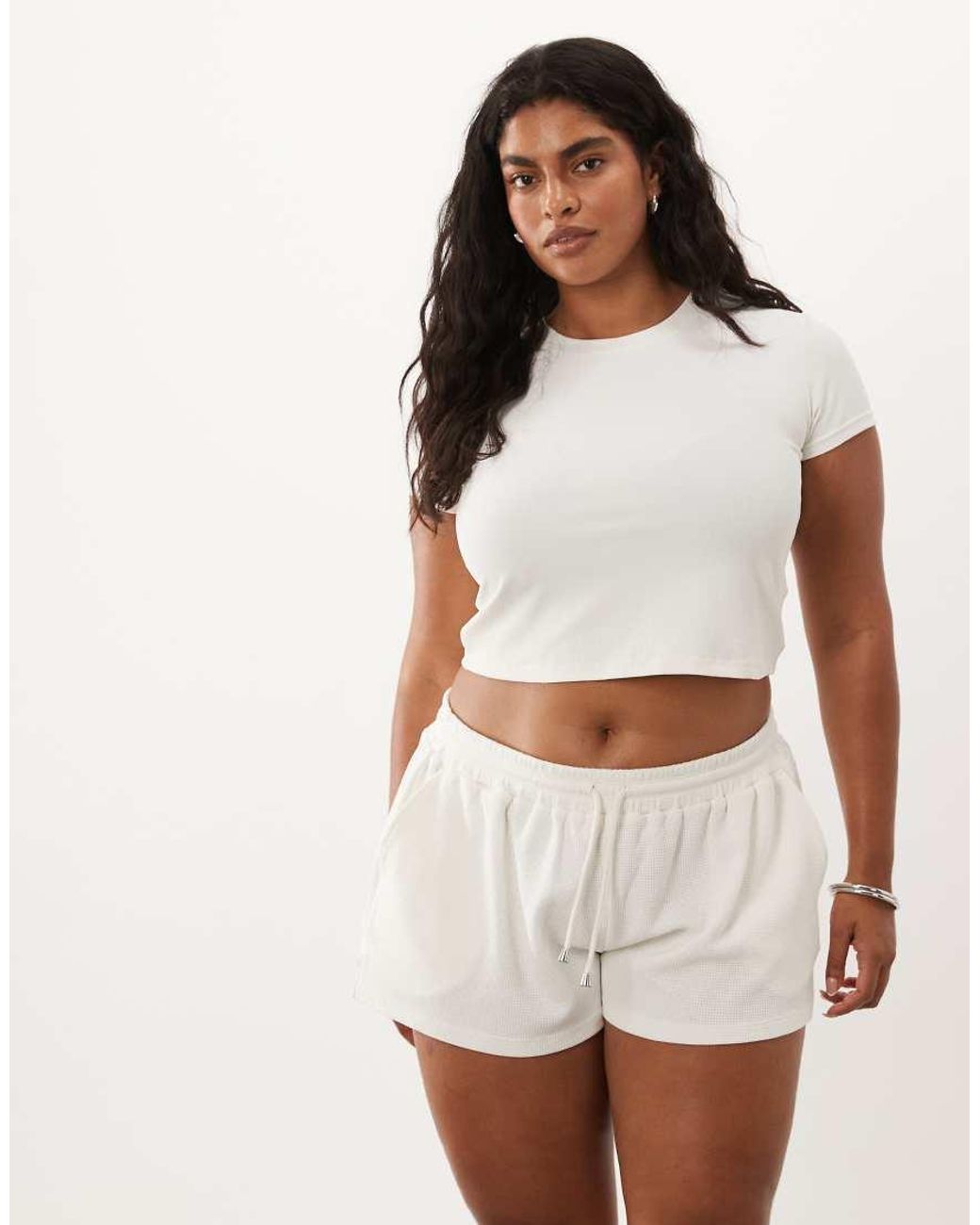 4505 Brown Curve Lightweight Cotton Waffle Shorts With Drawstring Waist
