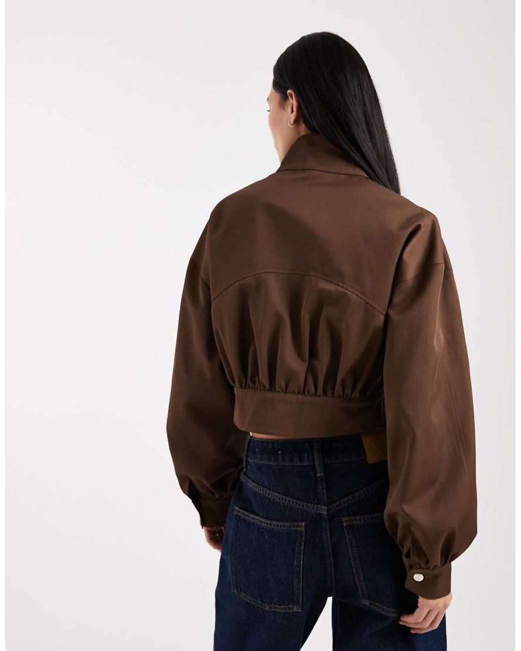 ASOS Brown Funnel Neck Cropped Jacket With Buckle Detail