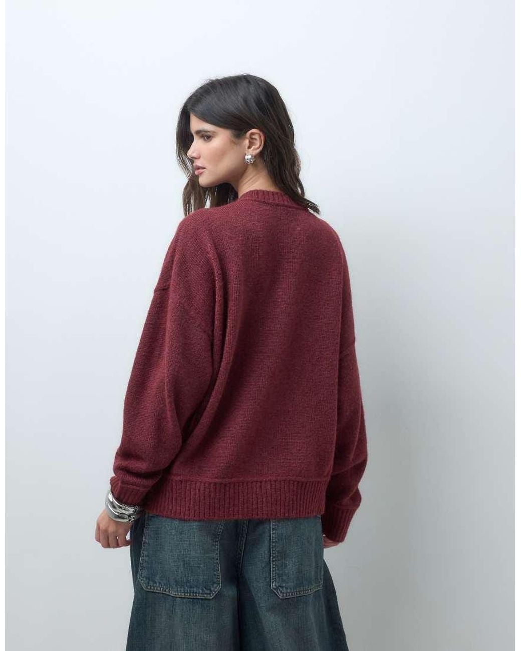 Collusion Red Knit Boxy Oversized Cardigan