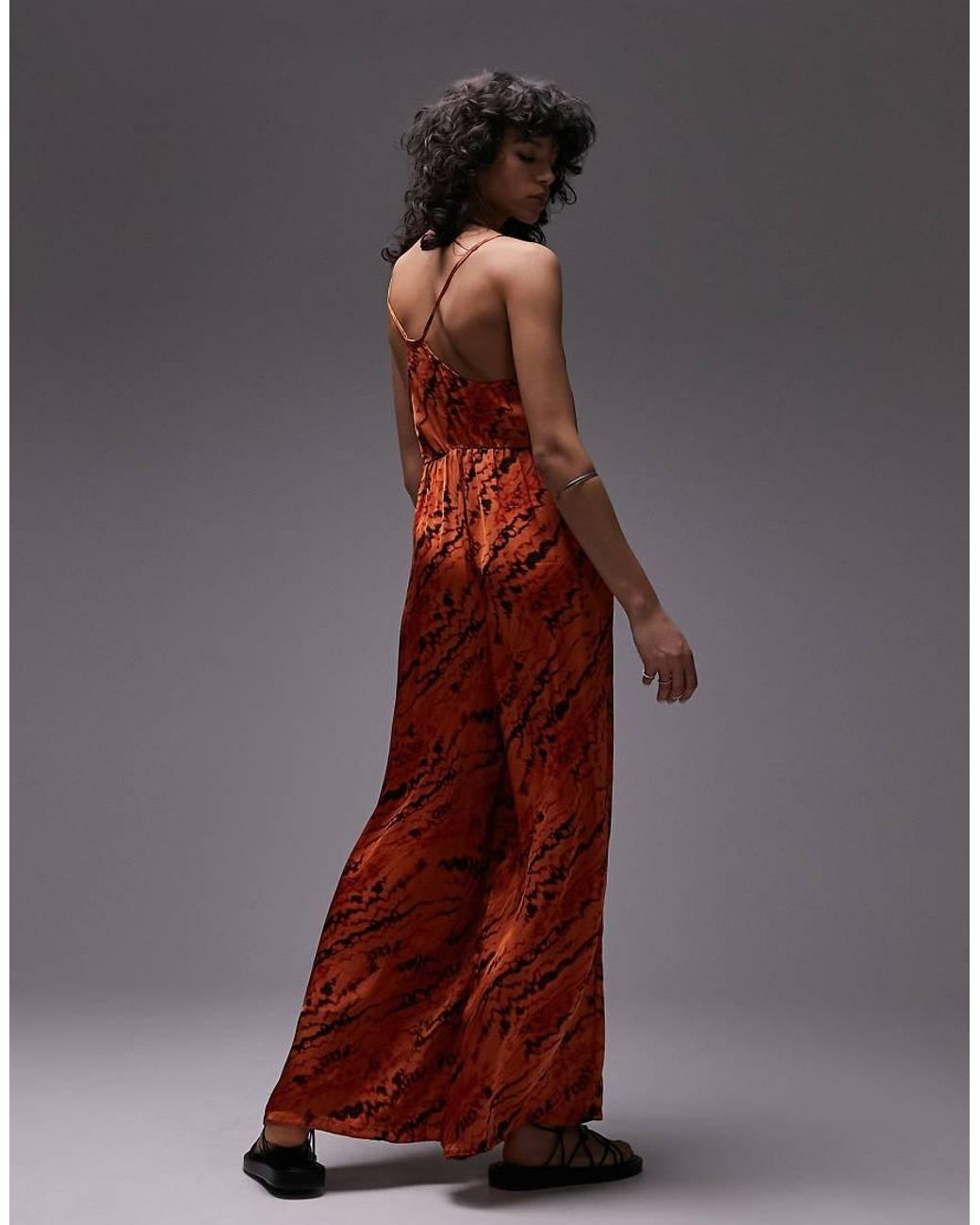 TOPSHOP Brown Strappy Slinky Wide Leg Jumpsuit