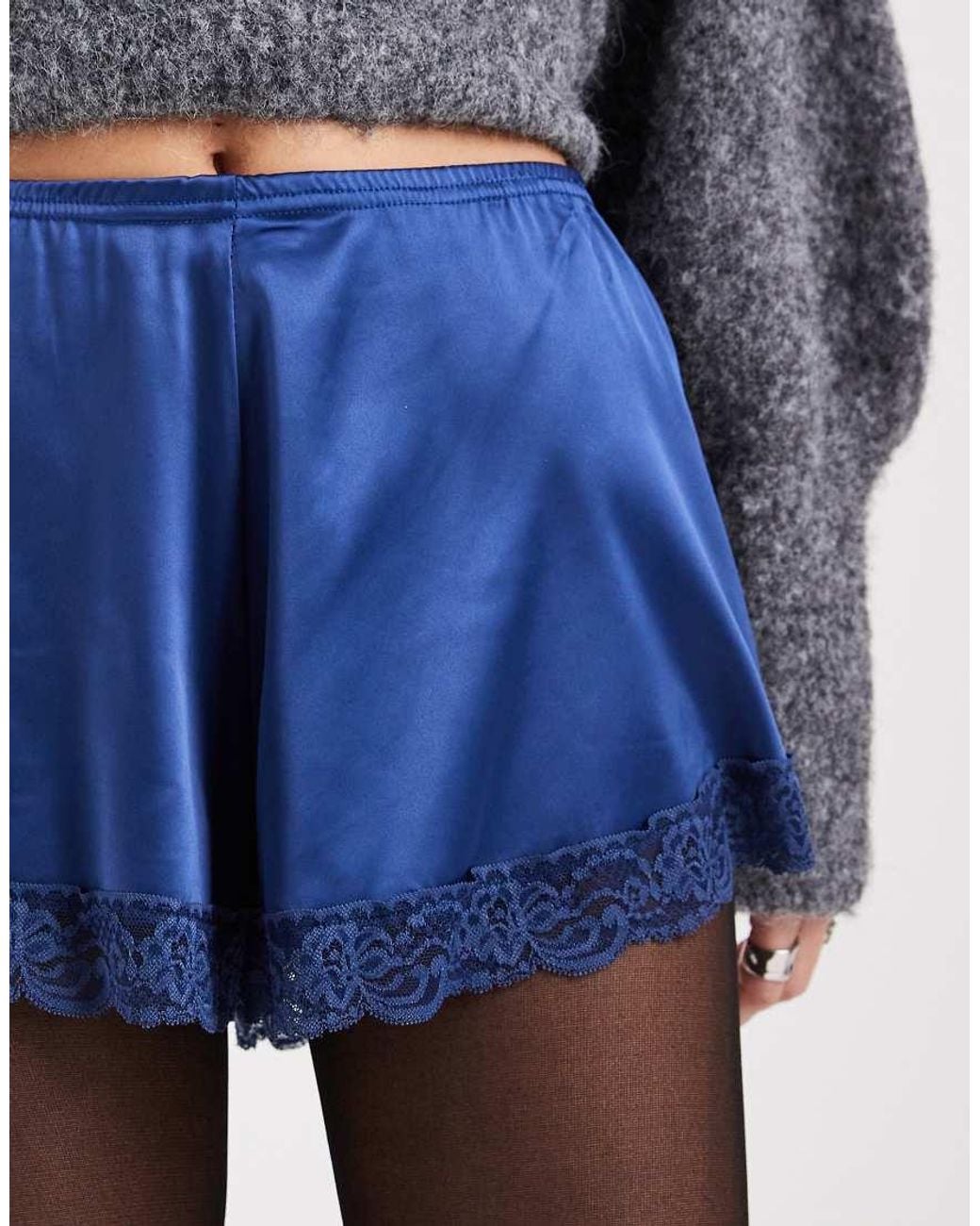 Miss Selfridge Blue Lace Trim Hot Pant Shorts