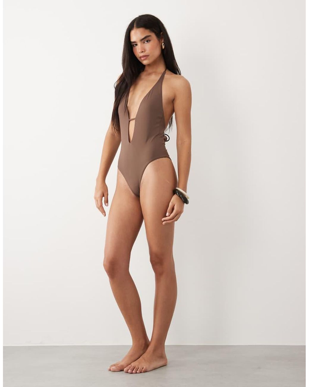 Tala Brown Halter Tie Back Swimsuit