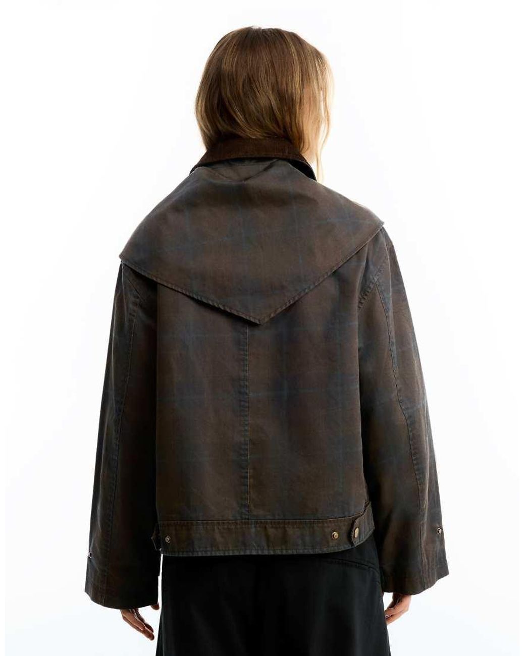 Bershka Black Waxed Corduroy Jacket With Scarf