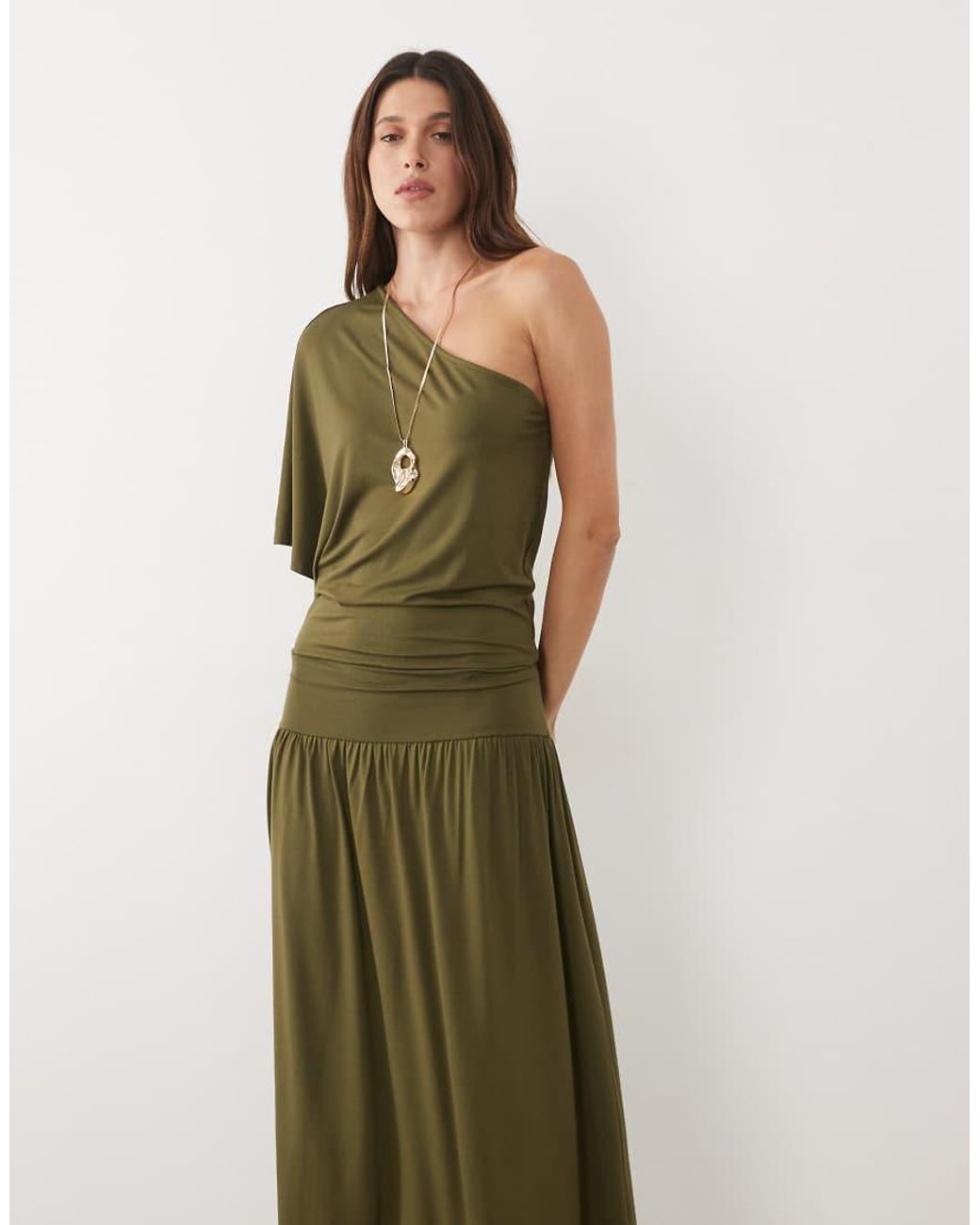 ASOS Green Off Shoulder Slouchy Midi Dress