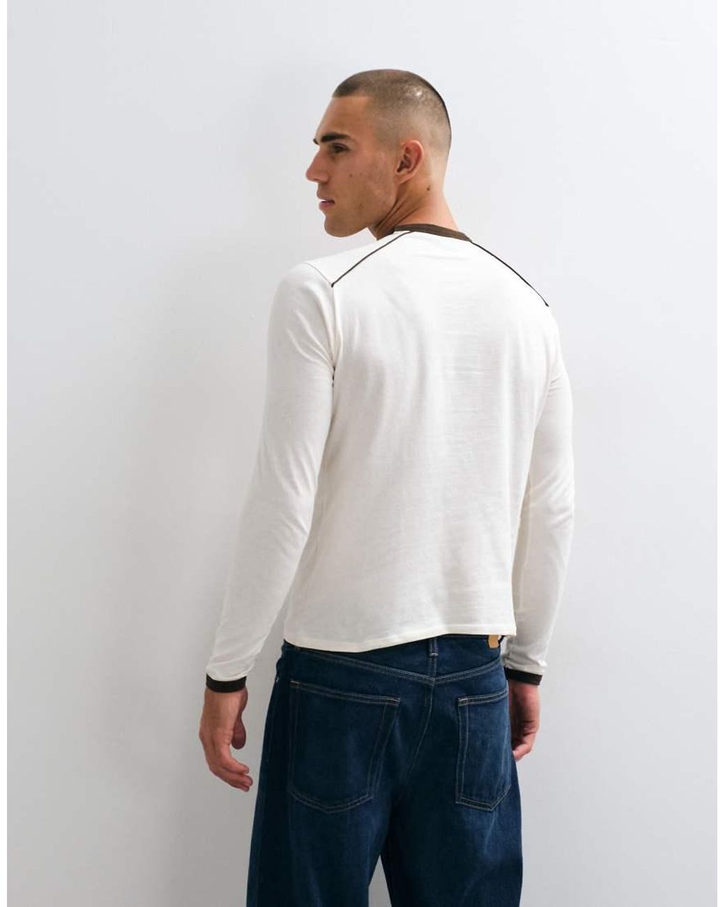 ASOS White Slim Fit Long Sleeve Ringer T-Shirt With Contrast Neck And Cuff for men