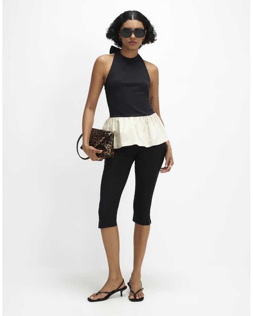 River Island Black Racer Neck Hybrid Peplum Top