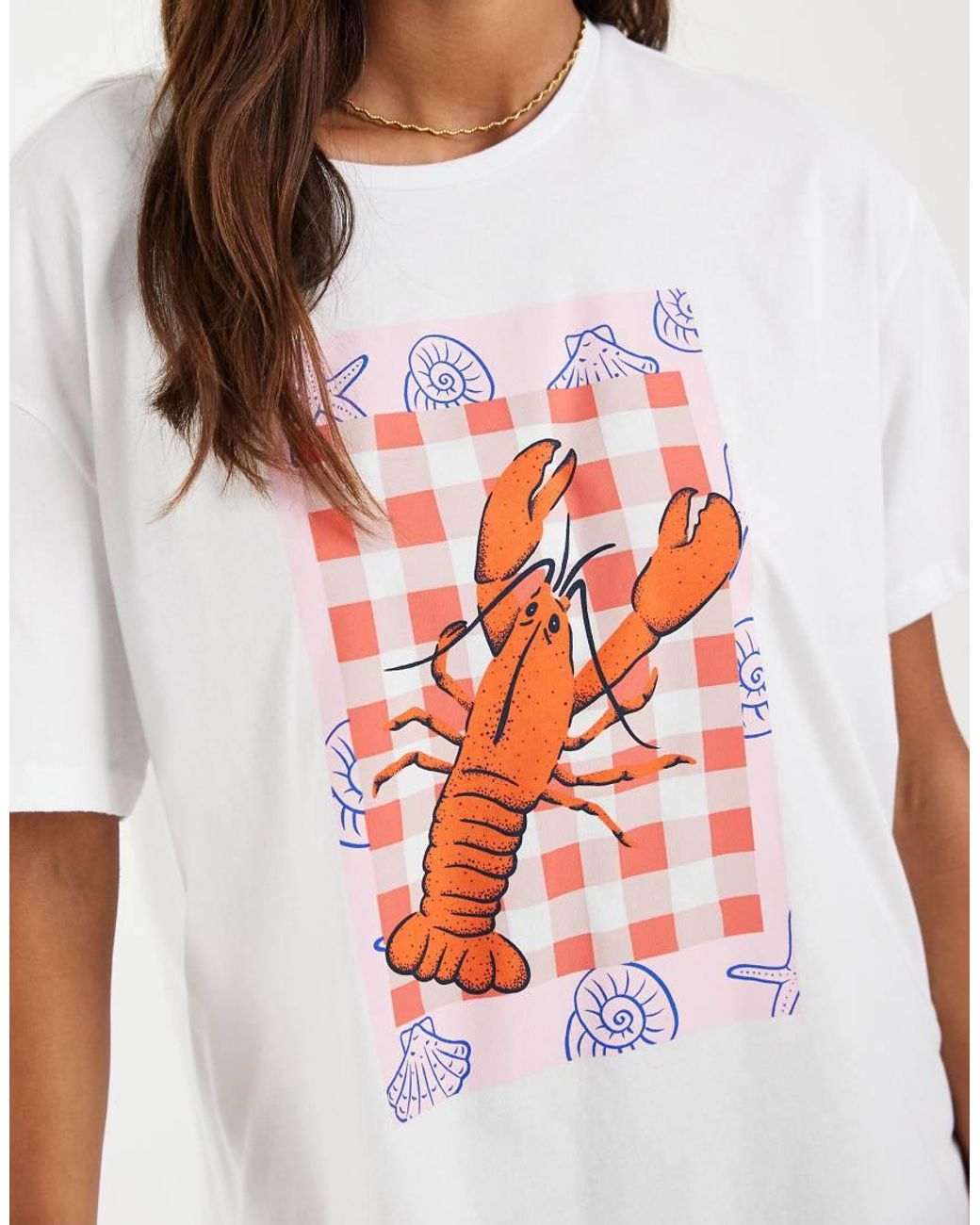 Pieces White Oversized Lobster Graphic T-shirt