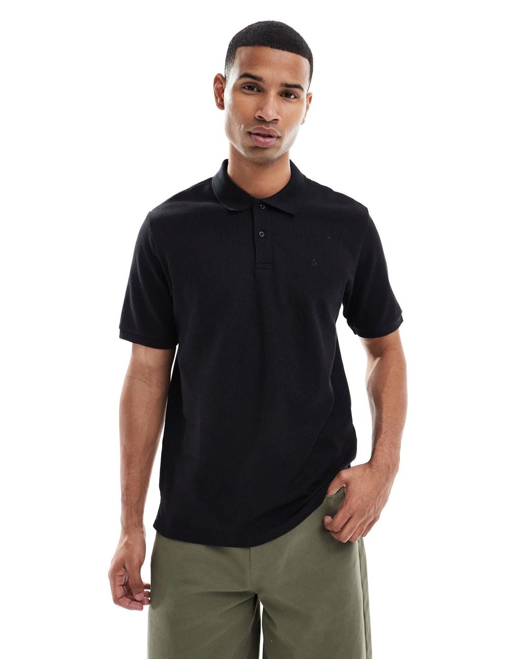 Jack & Jones Black Textured Polo for men