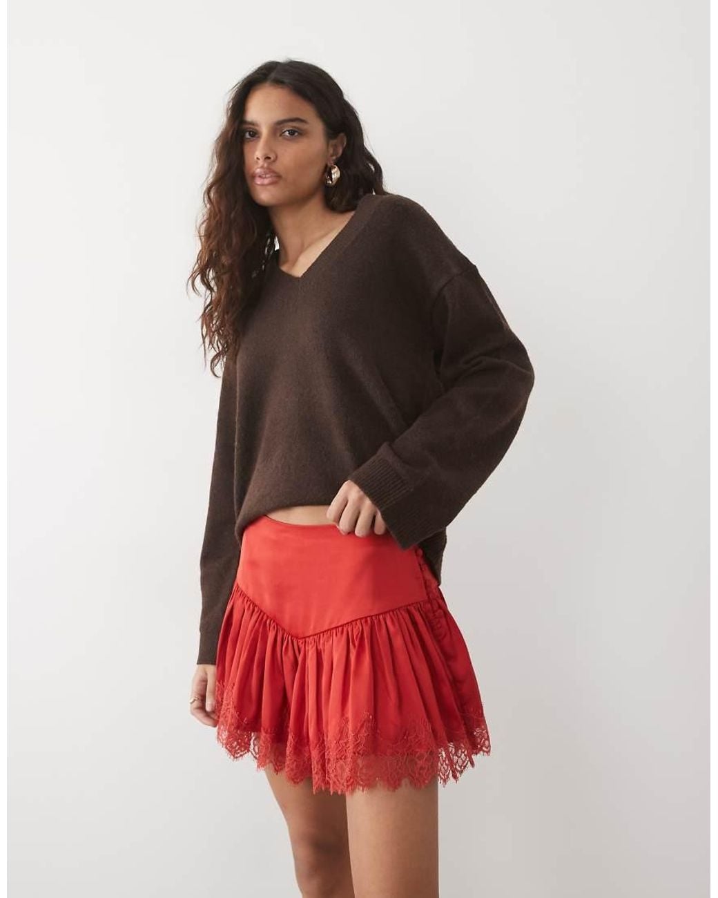 ASOS Short Met Kanten Bies in het Red
