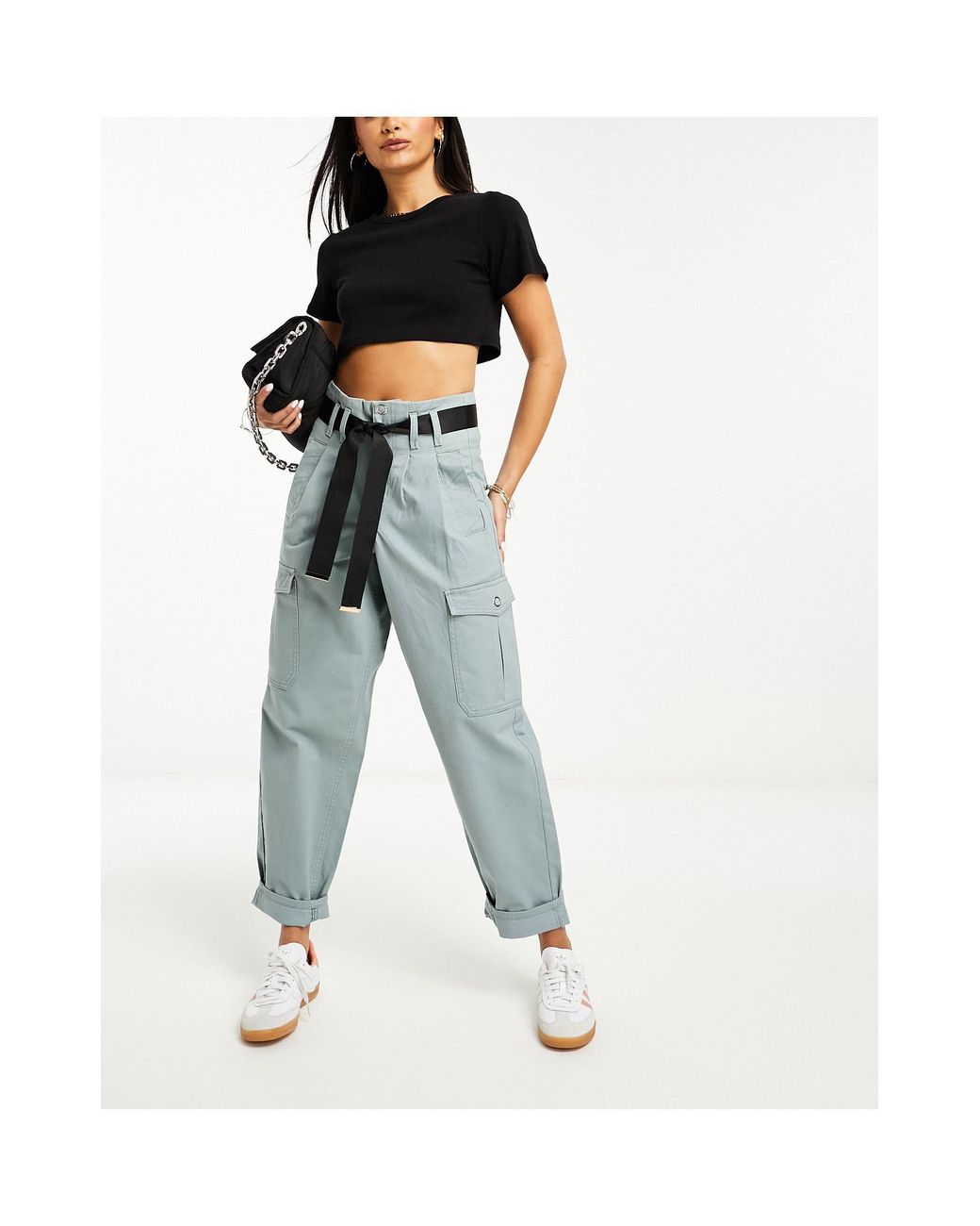 Paper bag shop belted pants