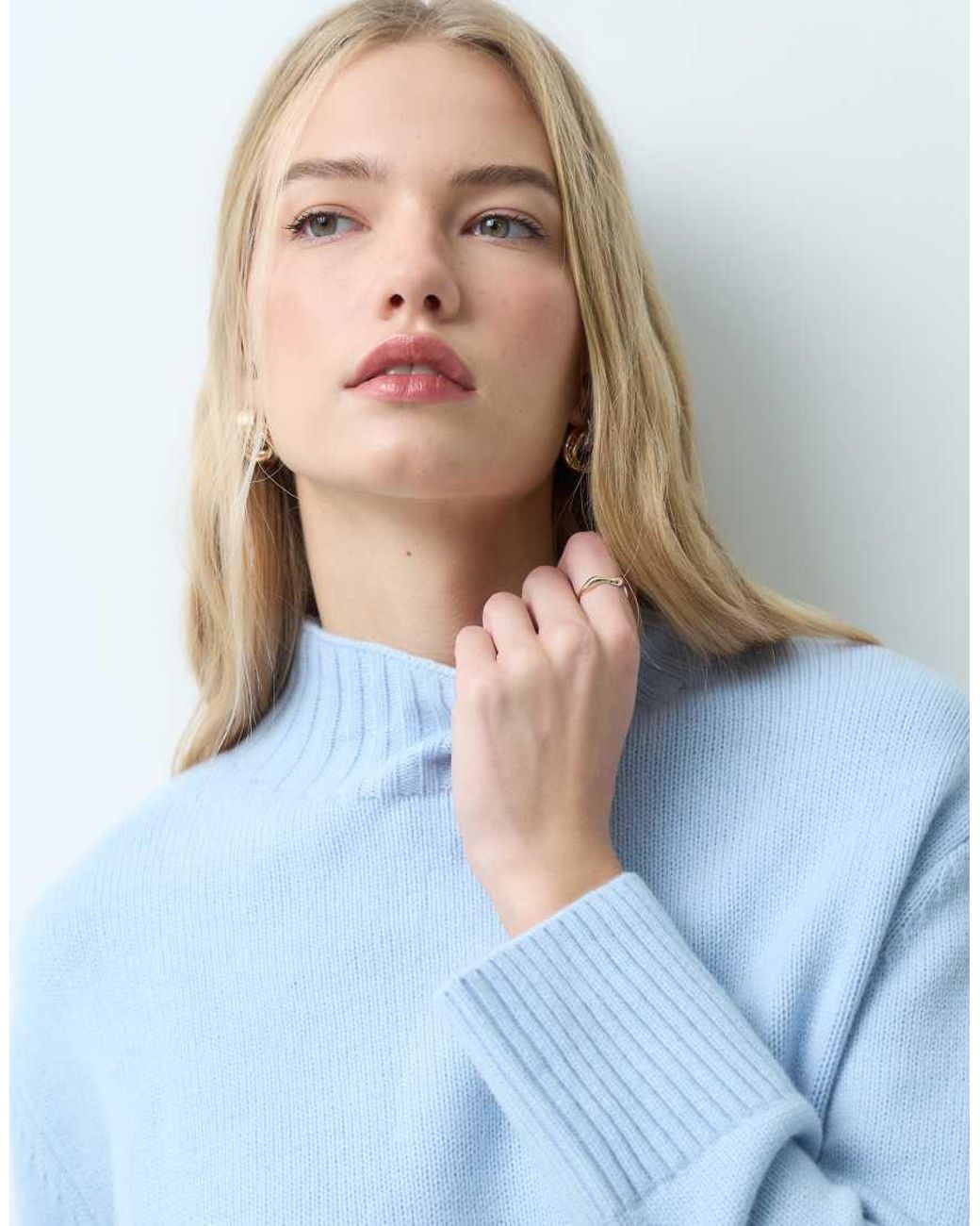Mango Blue High Neck Knitted Jumper
