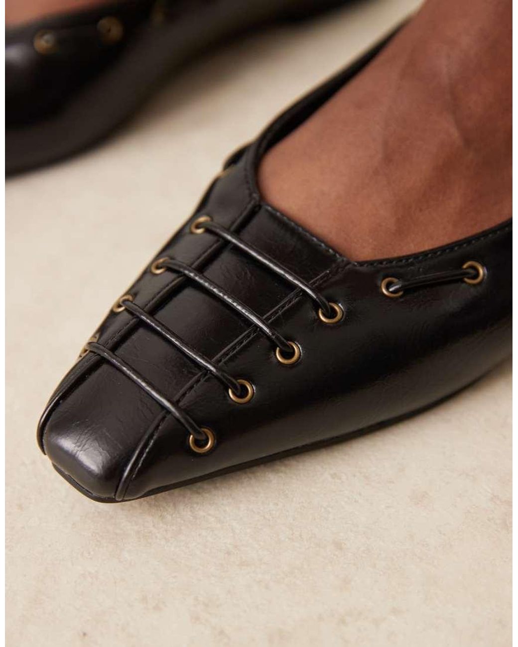 ASOS Brown Lachlan Eyelet Detail Chisel Toe Ballets