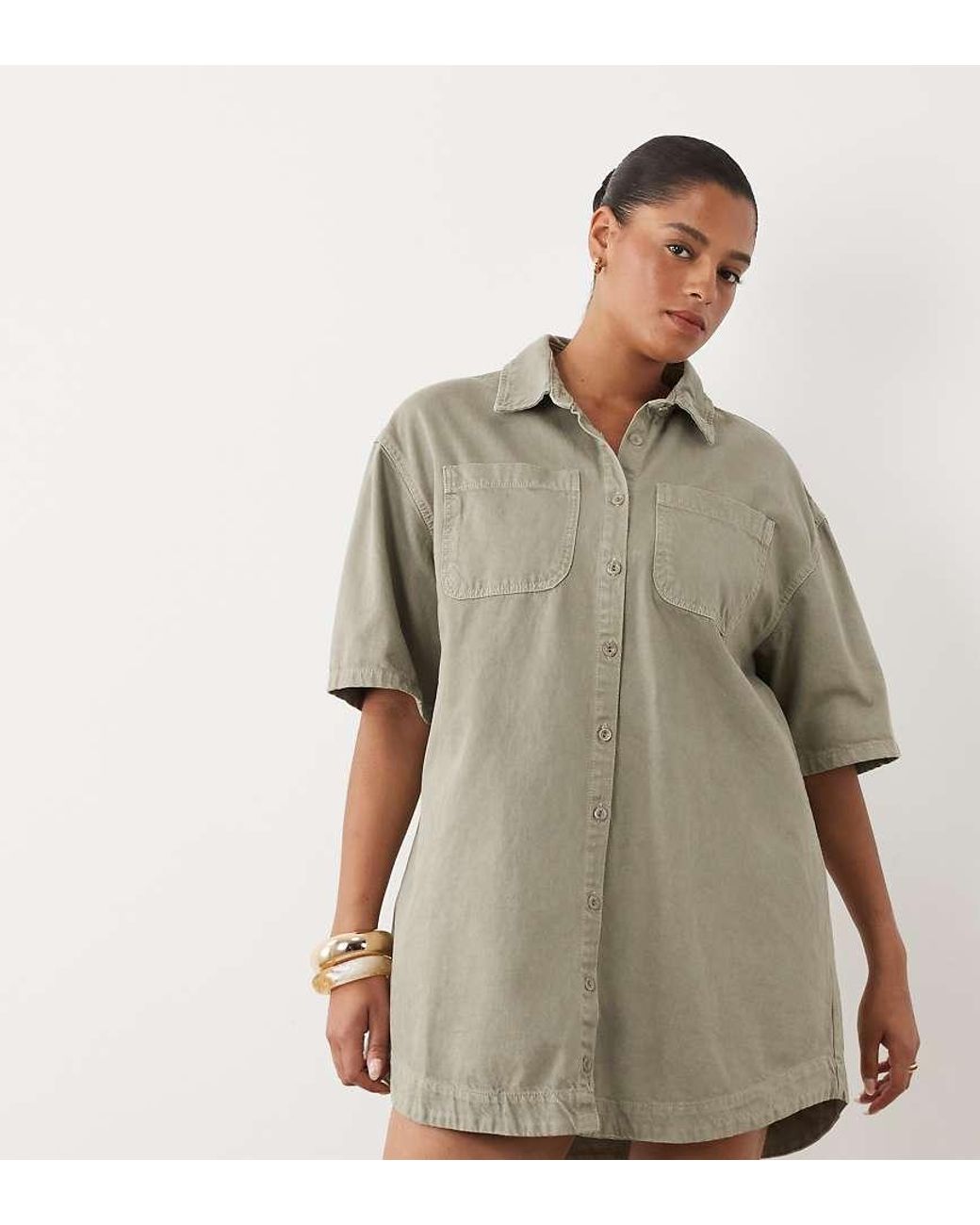 ASOS Green Asos Design Curve Denim Boxy Shirt Dress With Pocket Detail