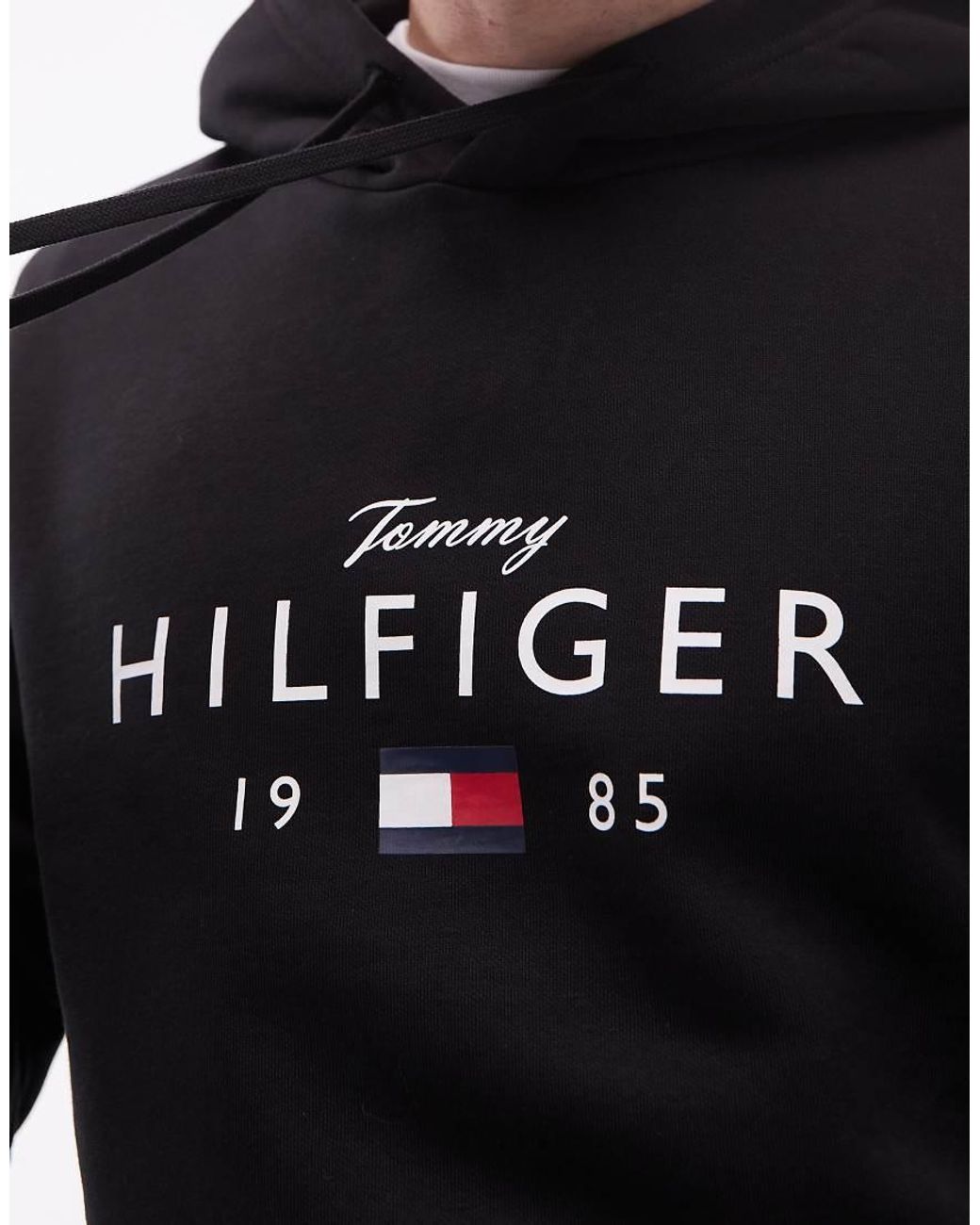 Tommy Hilfiger Blue Stacked Large Centre Logo Hoodie for men