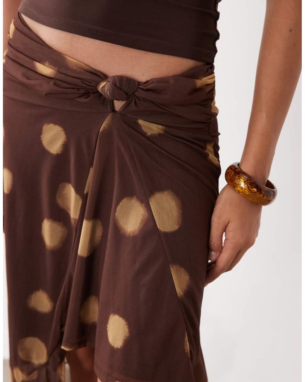 ASOS Brown Asymmetric Spot Wrap Around Sarong Printed Skirt