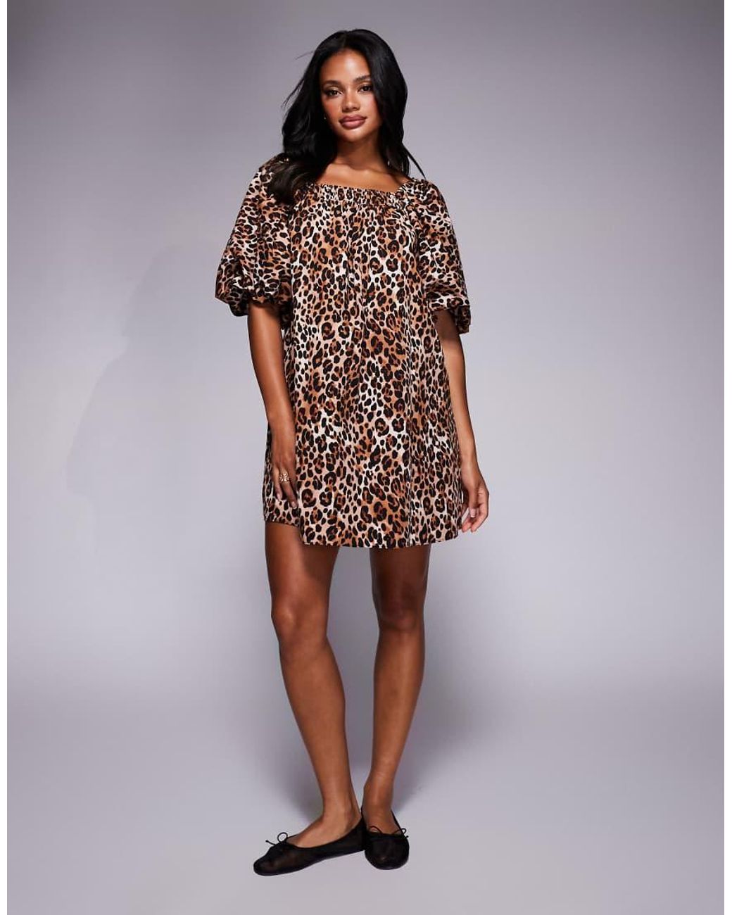 River Island Brown Puff Sleeve Mini Dress