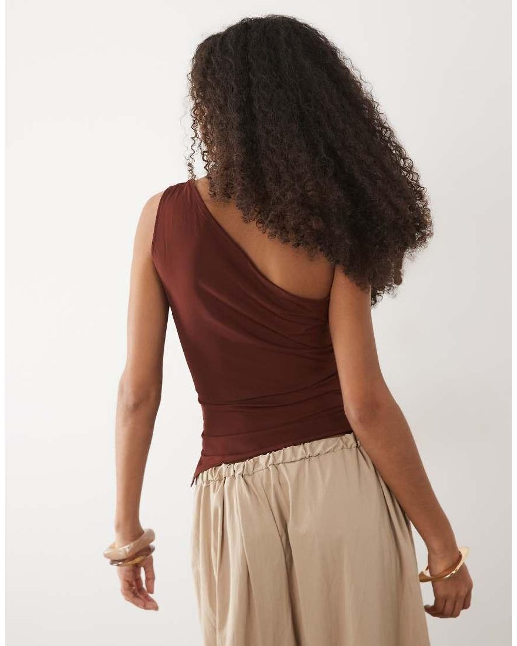 Mango Brown One Shoulder Top With Beading Detail