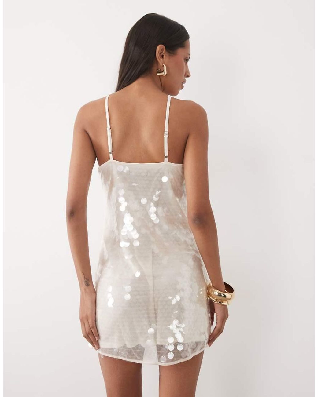 New Look White Sequin Halter Neck Mini Dress