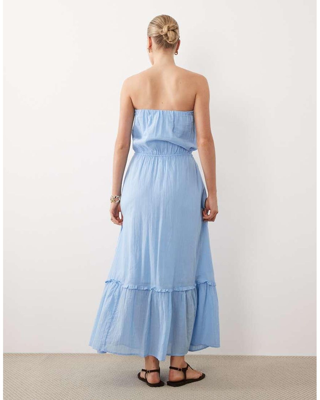 Abercrombie & Fitch Blue Embellished Cutwork Strapless Maxi Dress