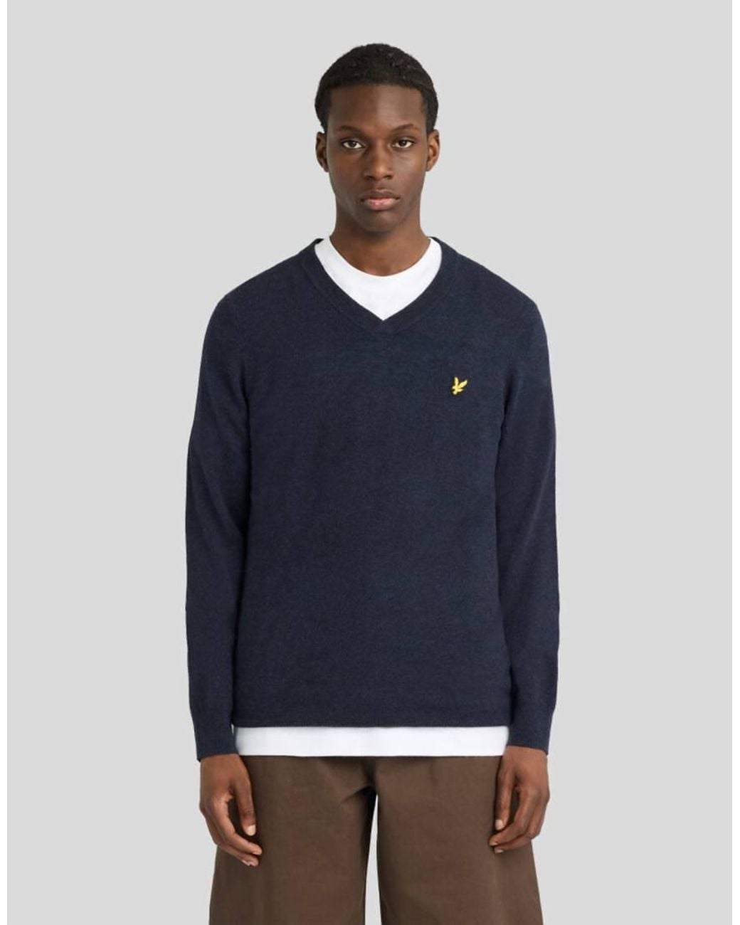 Lyle & Scott Blue Mid Knits Lambswool Blend V Neck Jumper for men