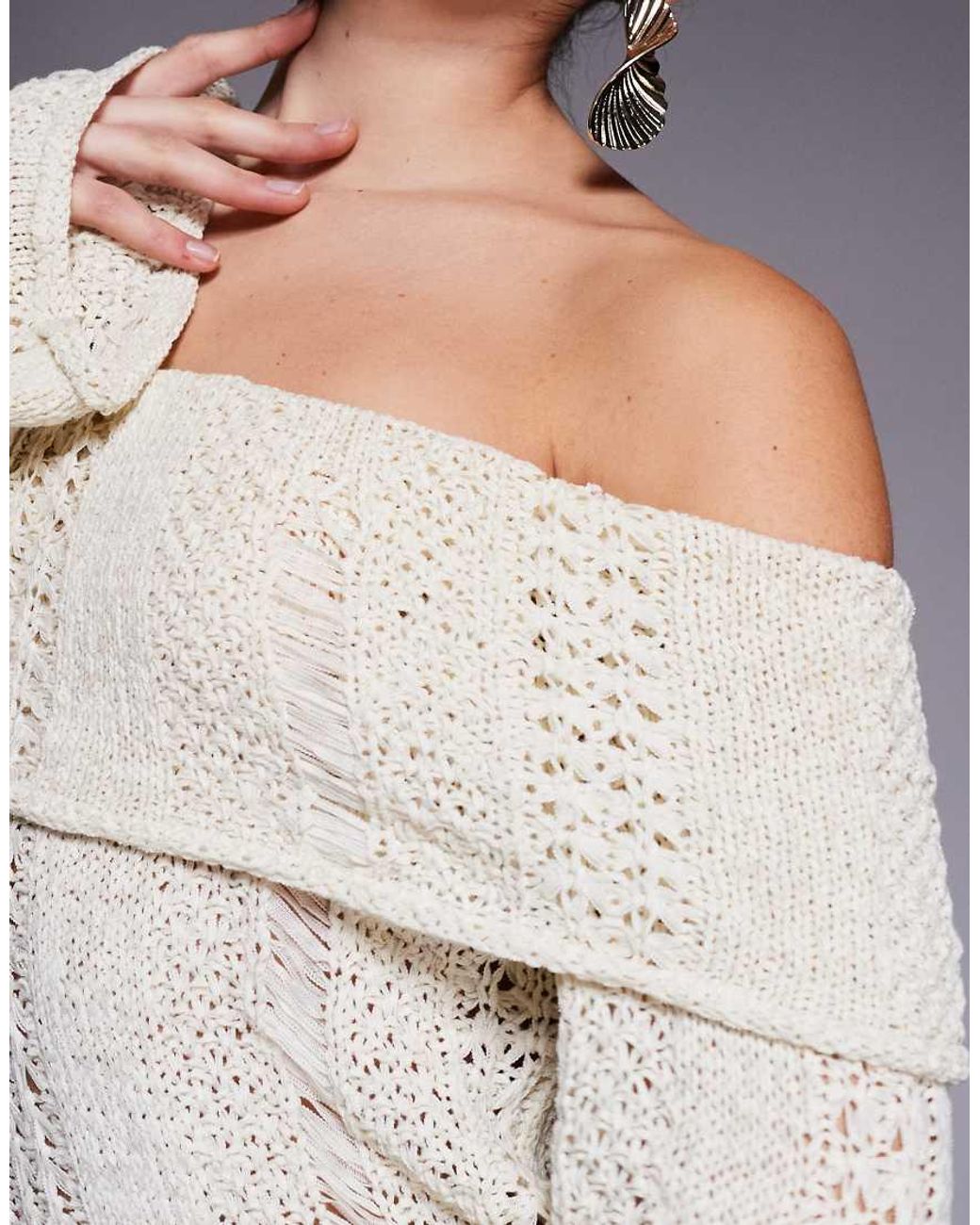 Edikted Blue Renna Distressed Fold Over Knit Top
