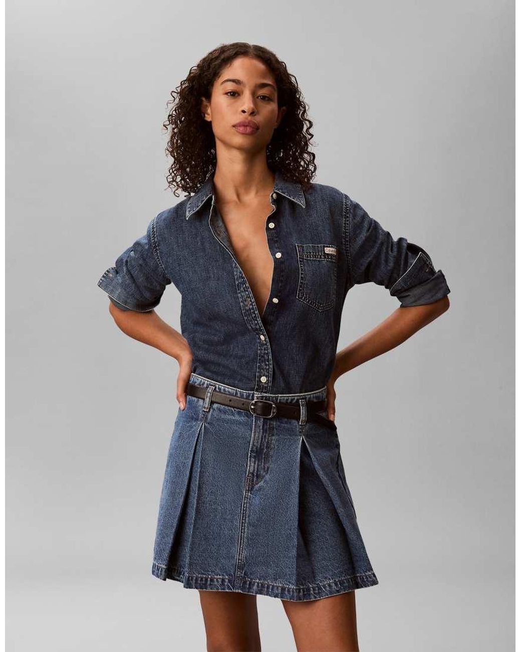 Calvin Klein Blue Pleated Denim Mini Skirt