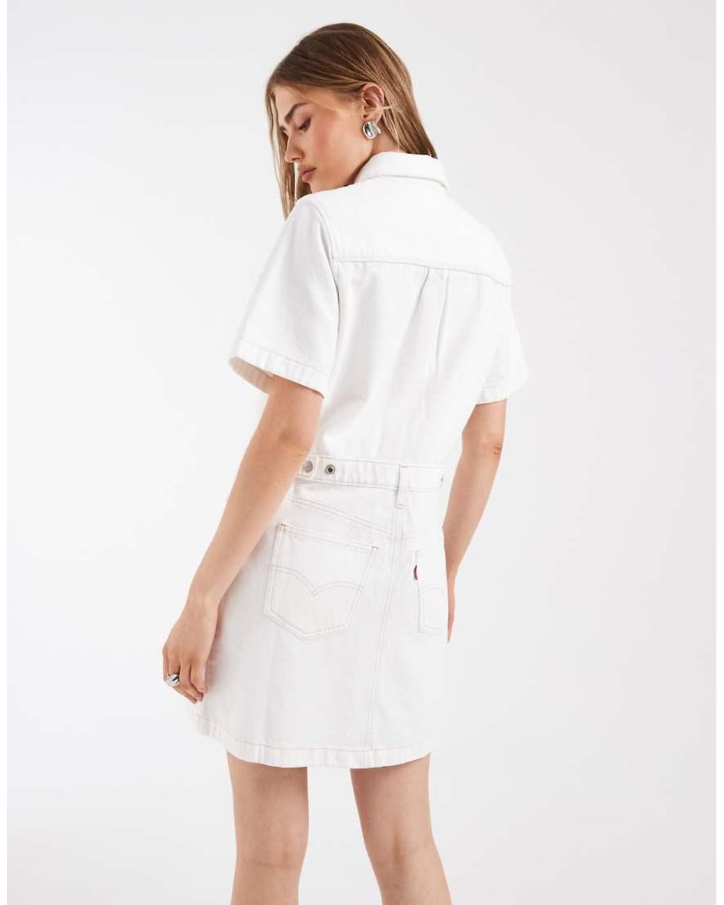 Levi's White Denim Button Up Mini Shirt Dress