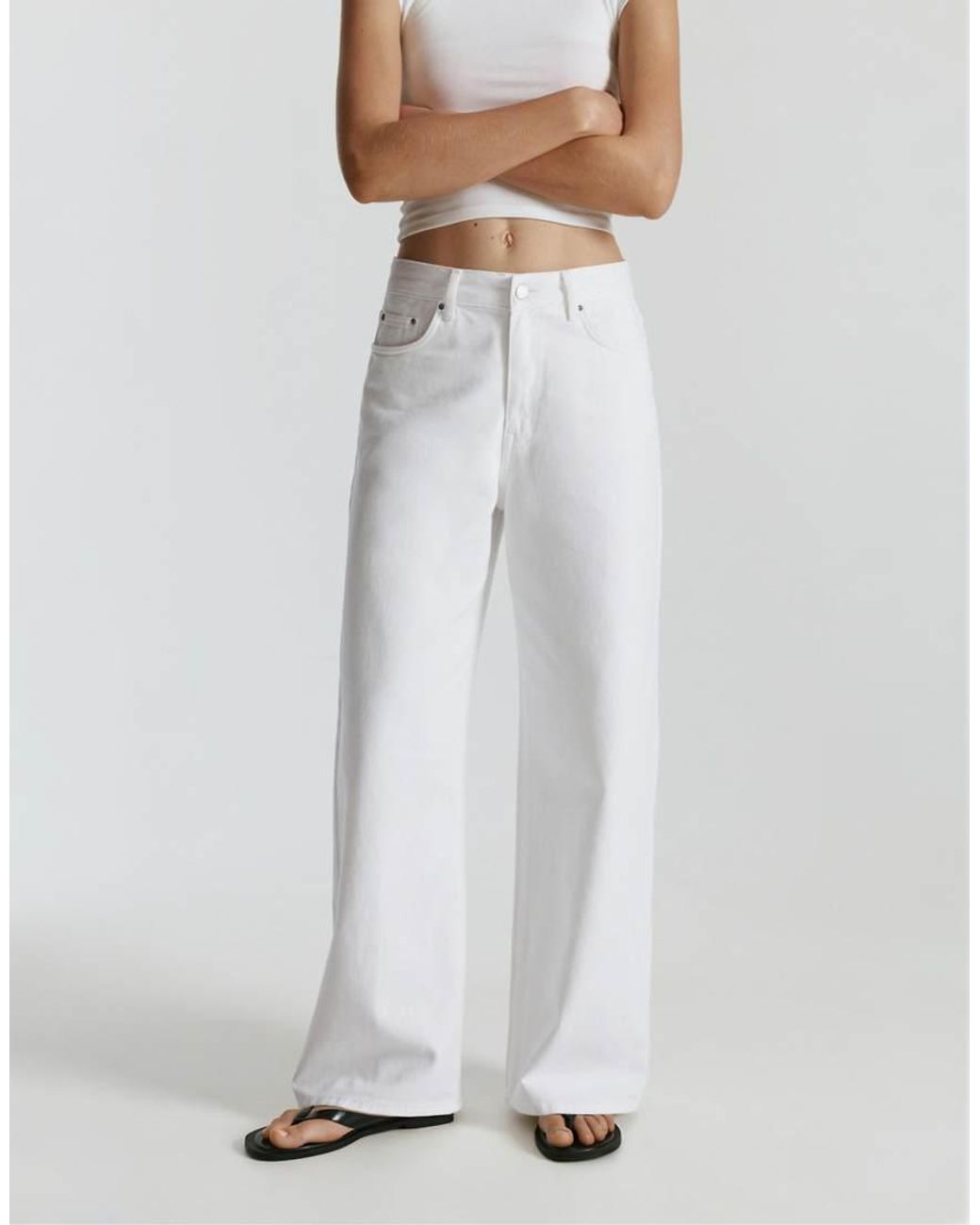 Pull&Bear White Mid-Waist Baggy Jeans