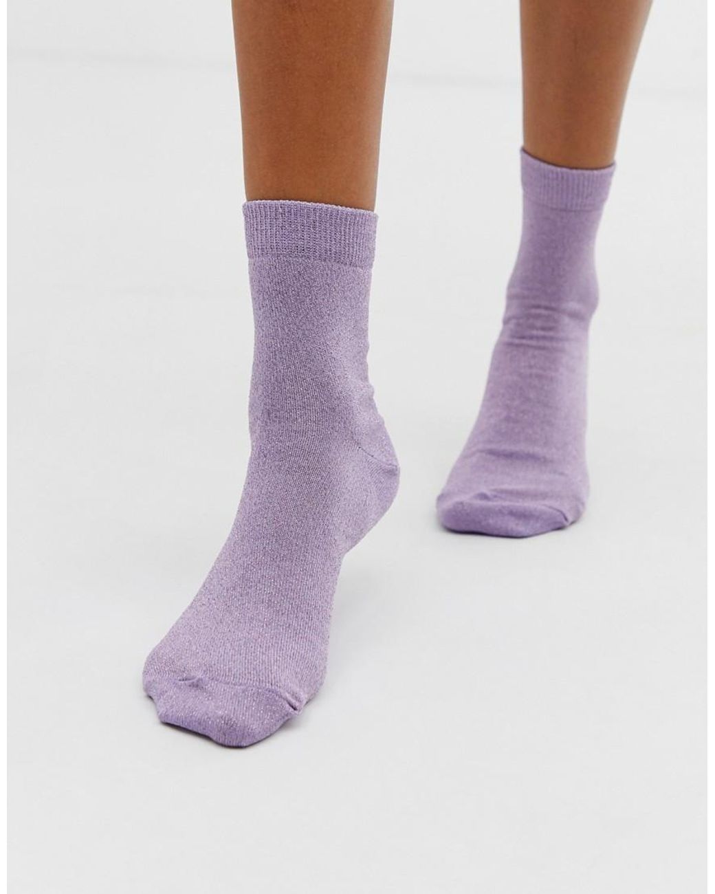 ASOS Glitter Ankle Socks in Purple | Lyst