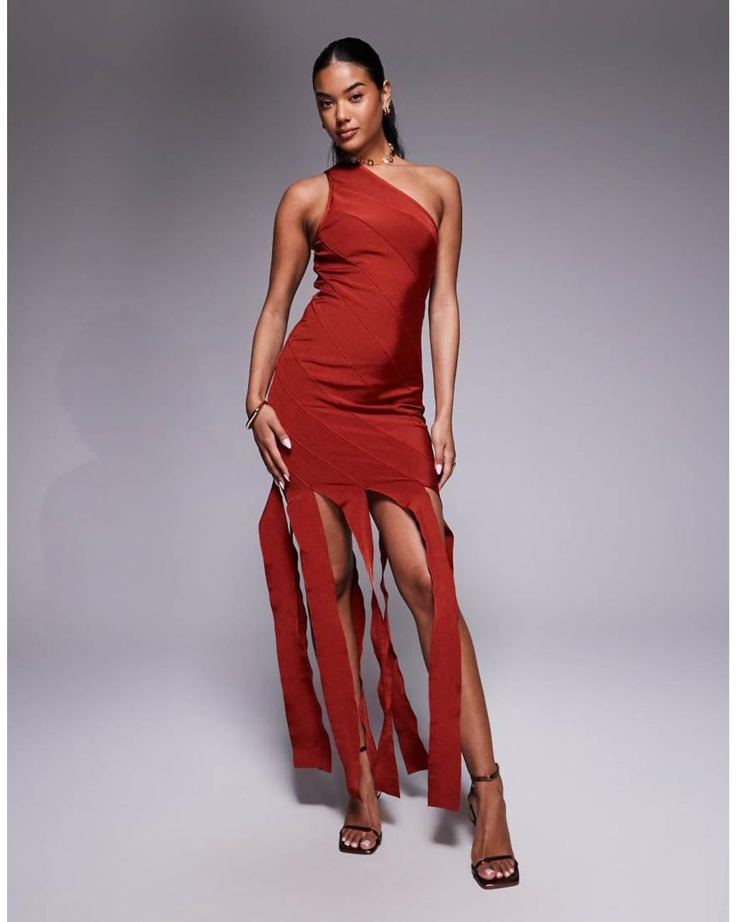 ASOS Red One Shoulder Bandage Maxi Dress With Bandage Drapes