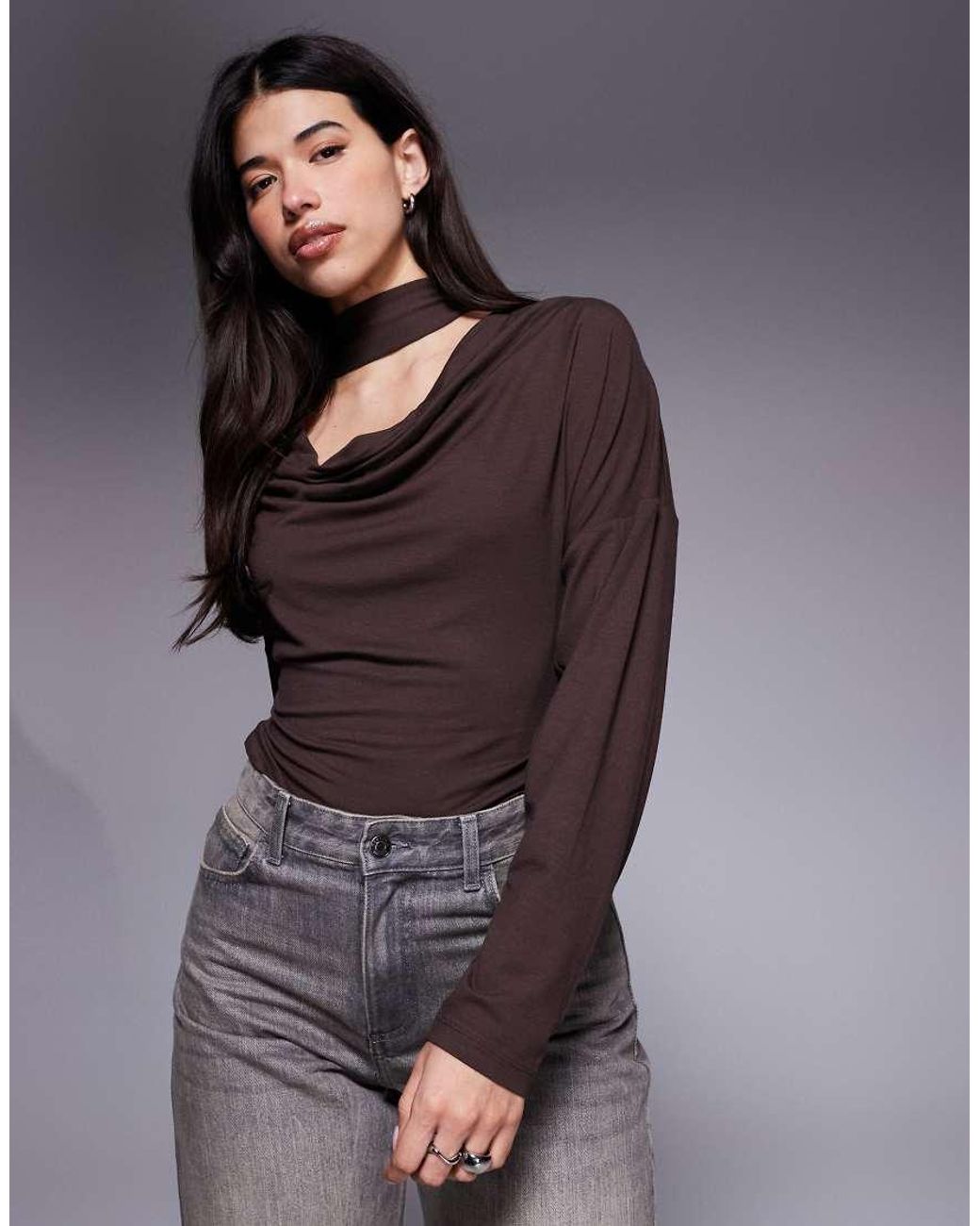 ASOS Gray Cowl Neck Batwing Top With Scarf Detail