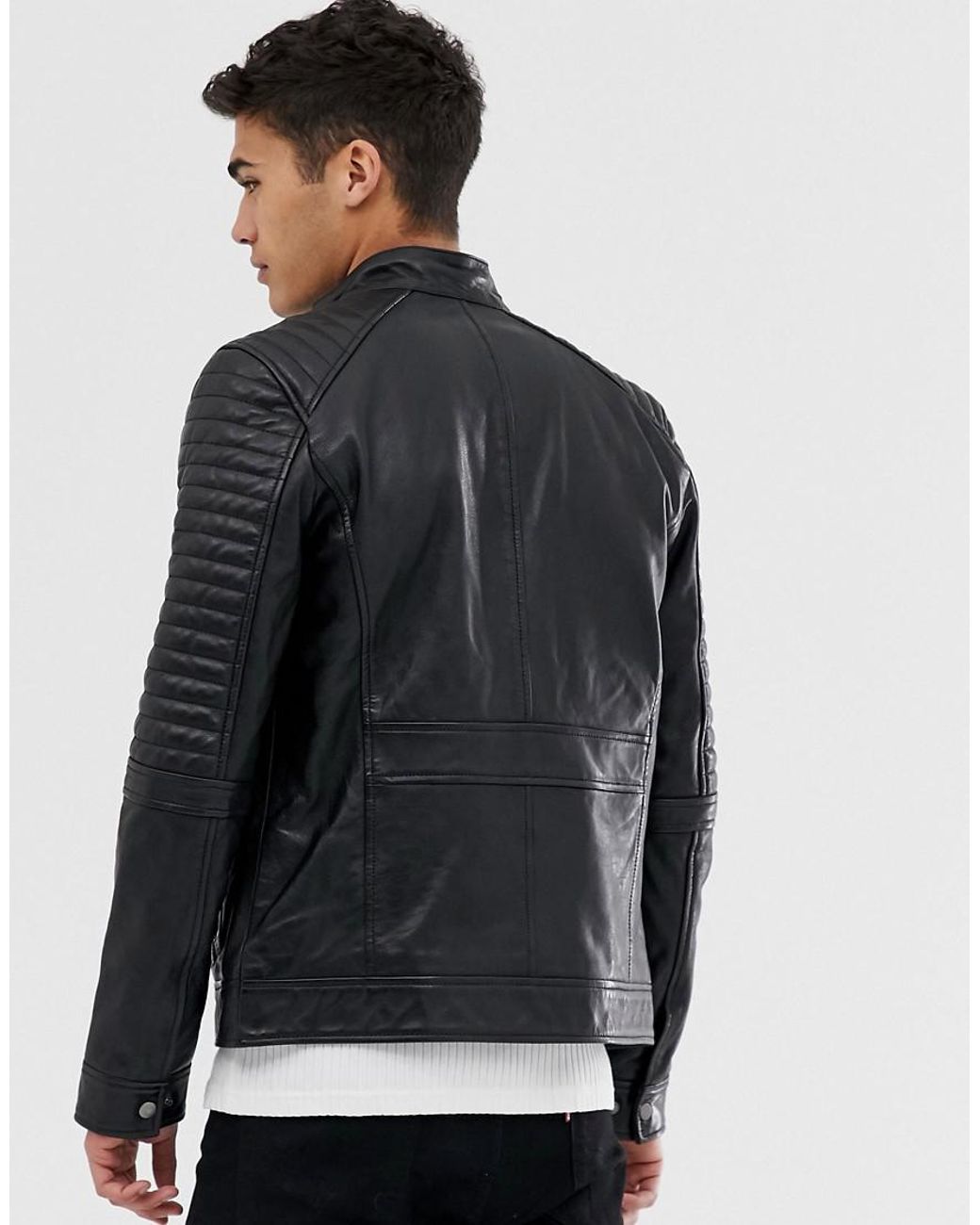 Men S Black Barney Original Real Leather 4 Pocket Biker Jacket