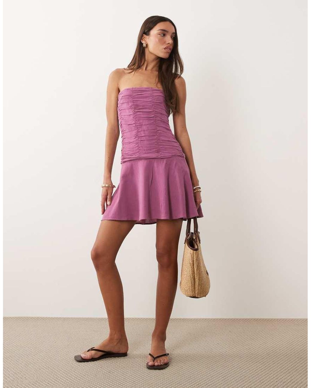 Mango Purple Teen Off Shoulder Ruched Mini Dress