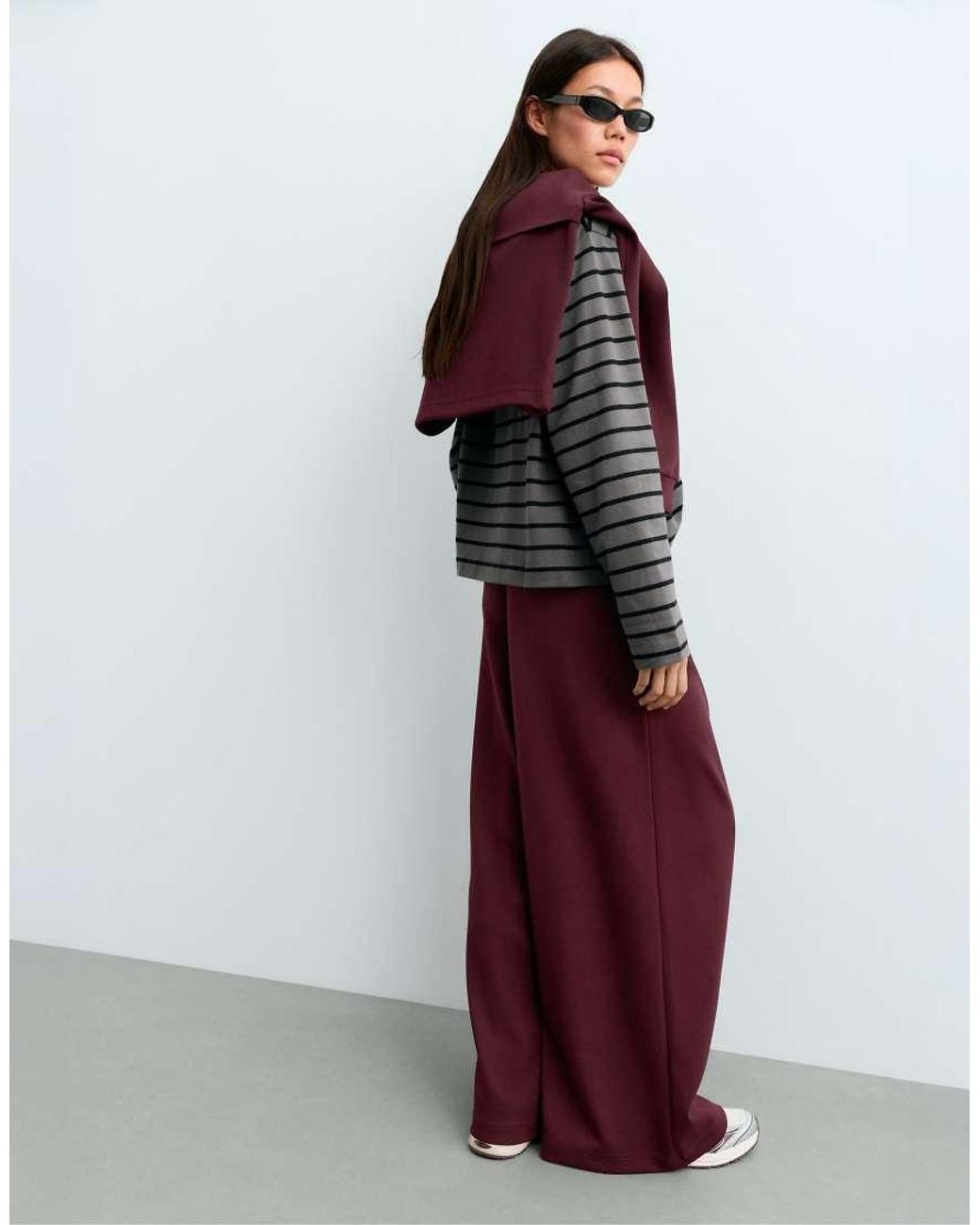 Oysho Red Wide Leg Piqué Cotton Trousers