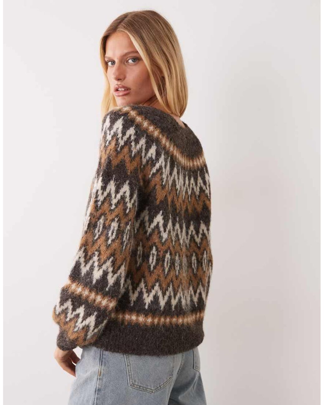 Vila Brown Oversized Fairisle Knitted Jumper