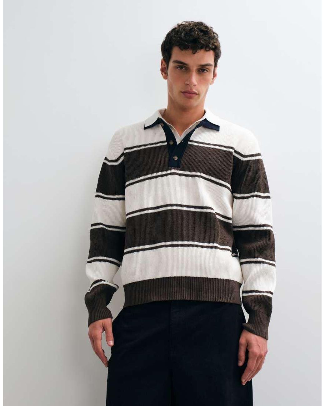 Only & Sons White Relaxed Fit Rugby Polo Knit Jumper for men