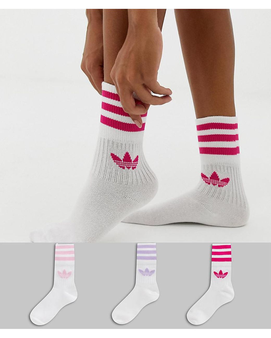 adidas Originals Cotton 3 Pack Solid Crew Socks in Pink | Lyst