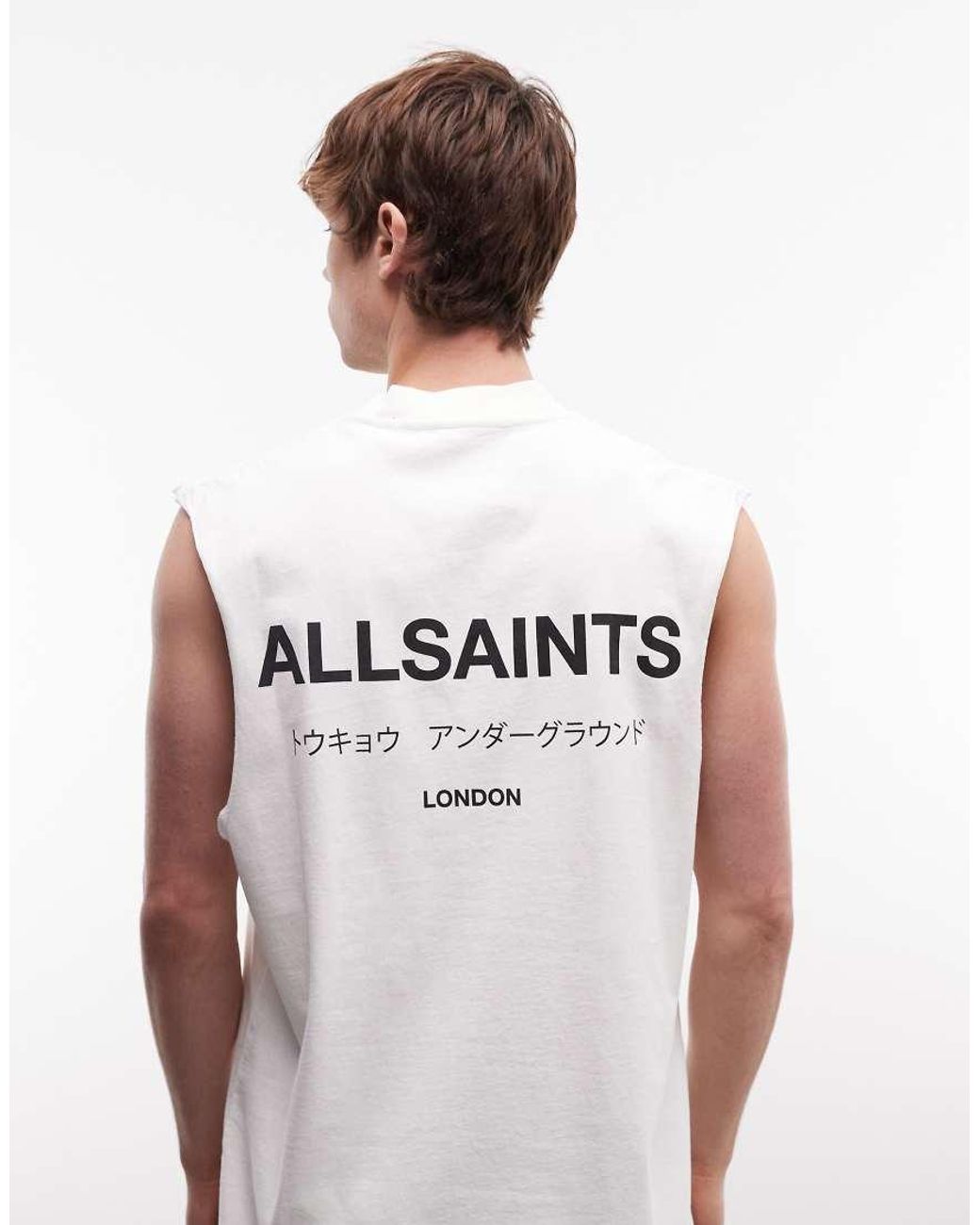 AllSaints White Underground Graphic Logo Sleeveless Tank With Back Print for men