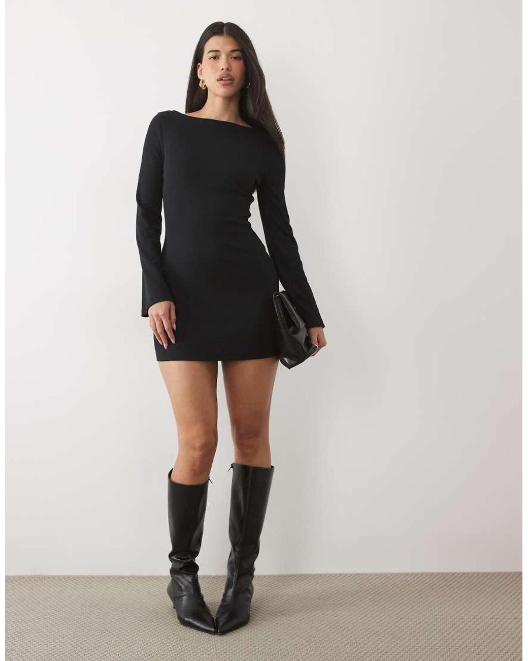 ASOS Black Cotton Rib Scoop Back Mini Dress