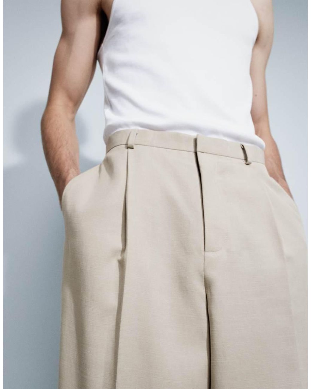 ASOS White Summer Cotton Blend Smart Wide Leg Pants for men