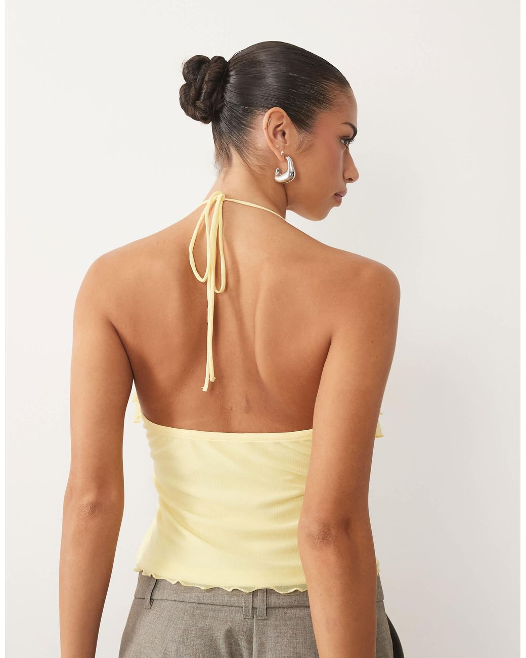 ASOS Natural Mesh Ruffle Halter Cami Top