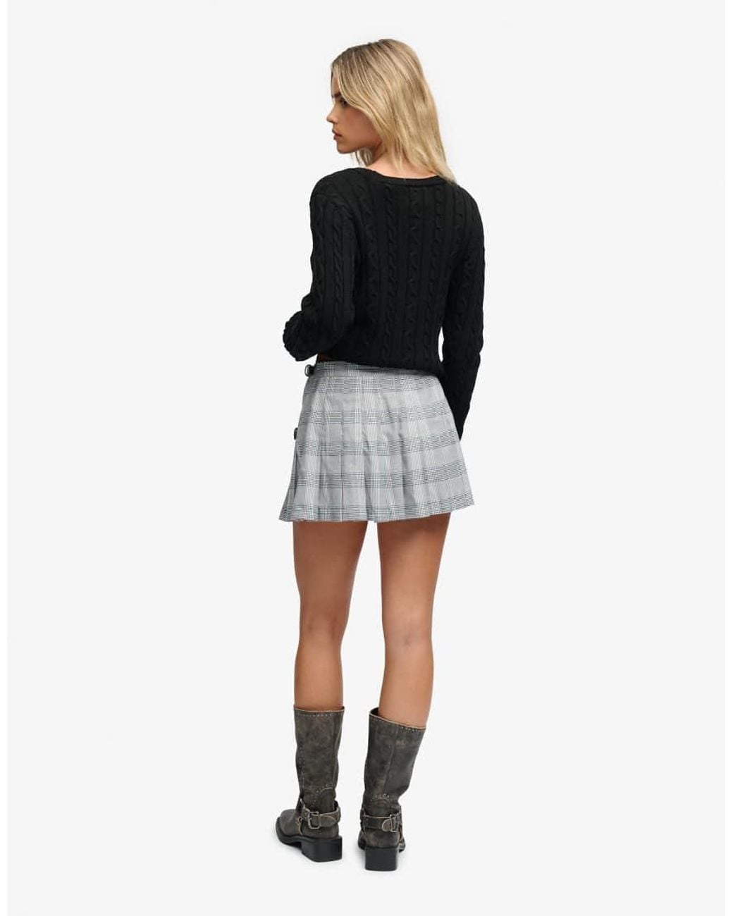 Superdry Gray Athletic Essentials Check Pleated Skirt