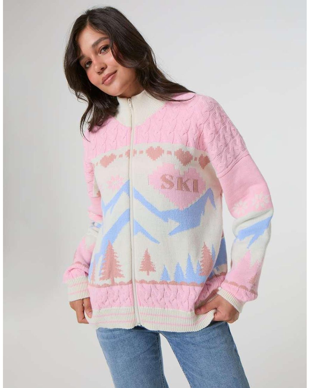 Skinnydip London White Apres Ski Zip Through Knitted Jumper