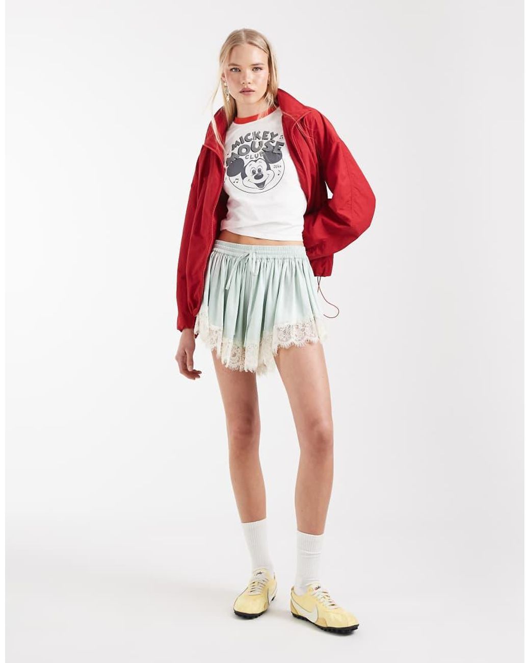ASOS White Lace Trim Volume Satin Shorts