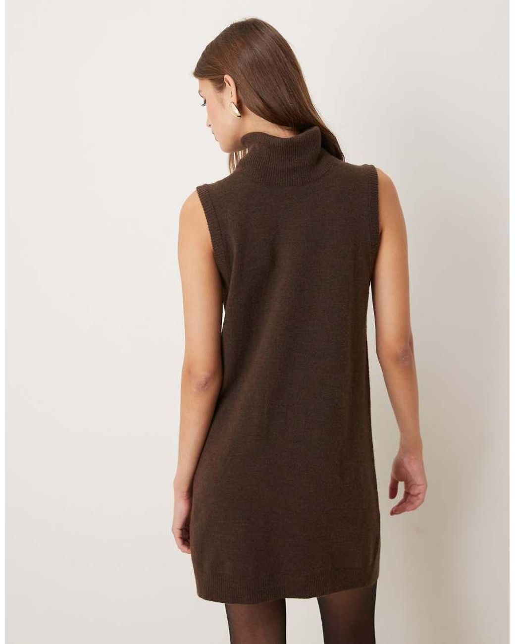 Mango Brown Turtle Neck Sleeveless Mini Dress