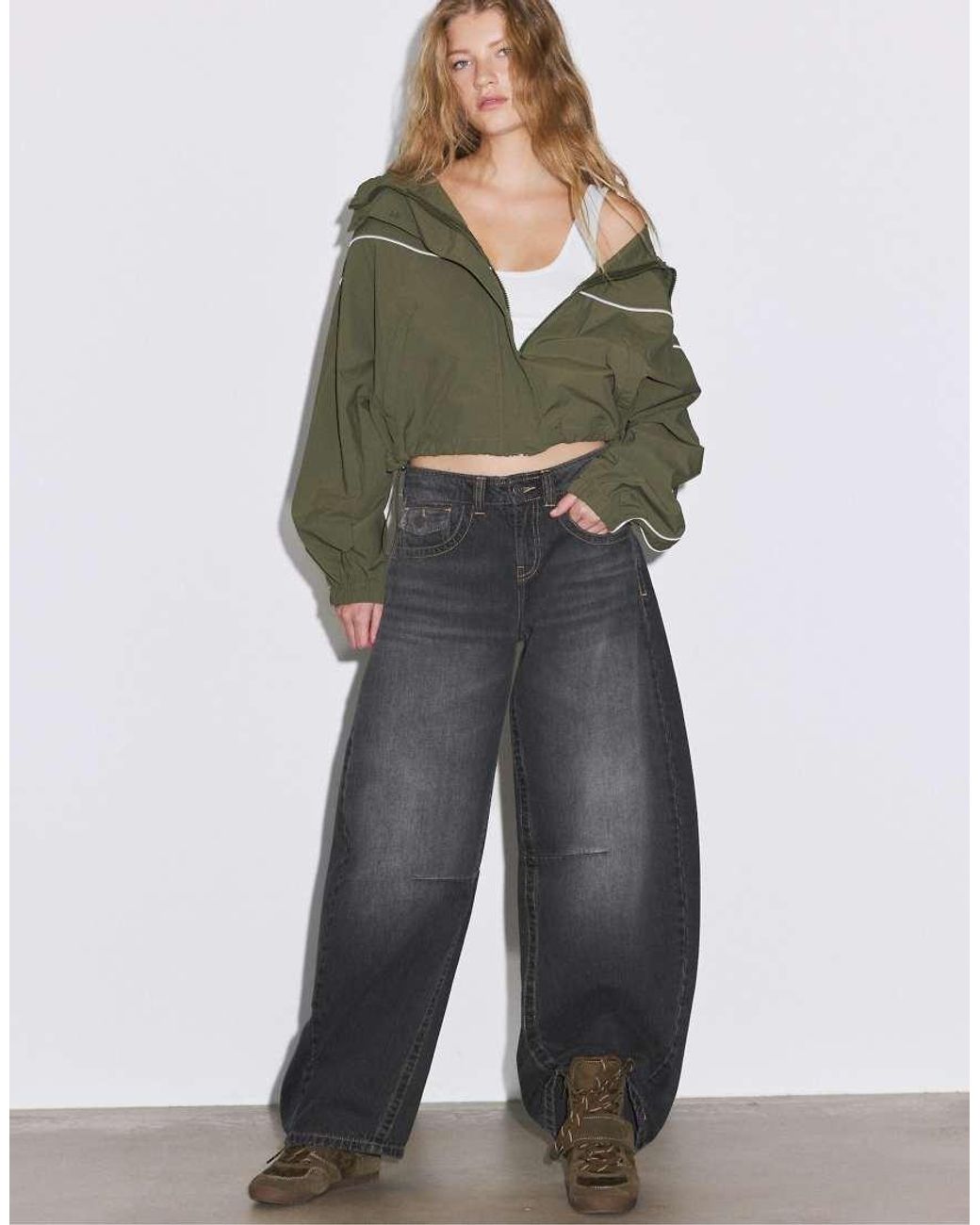 Stradivarius Gray Low-rise Balloon Jeans