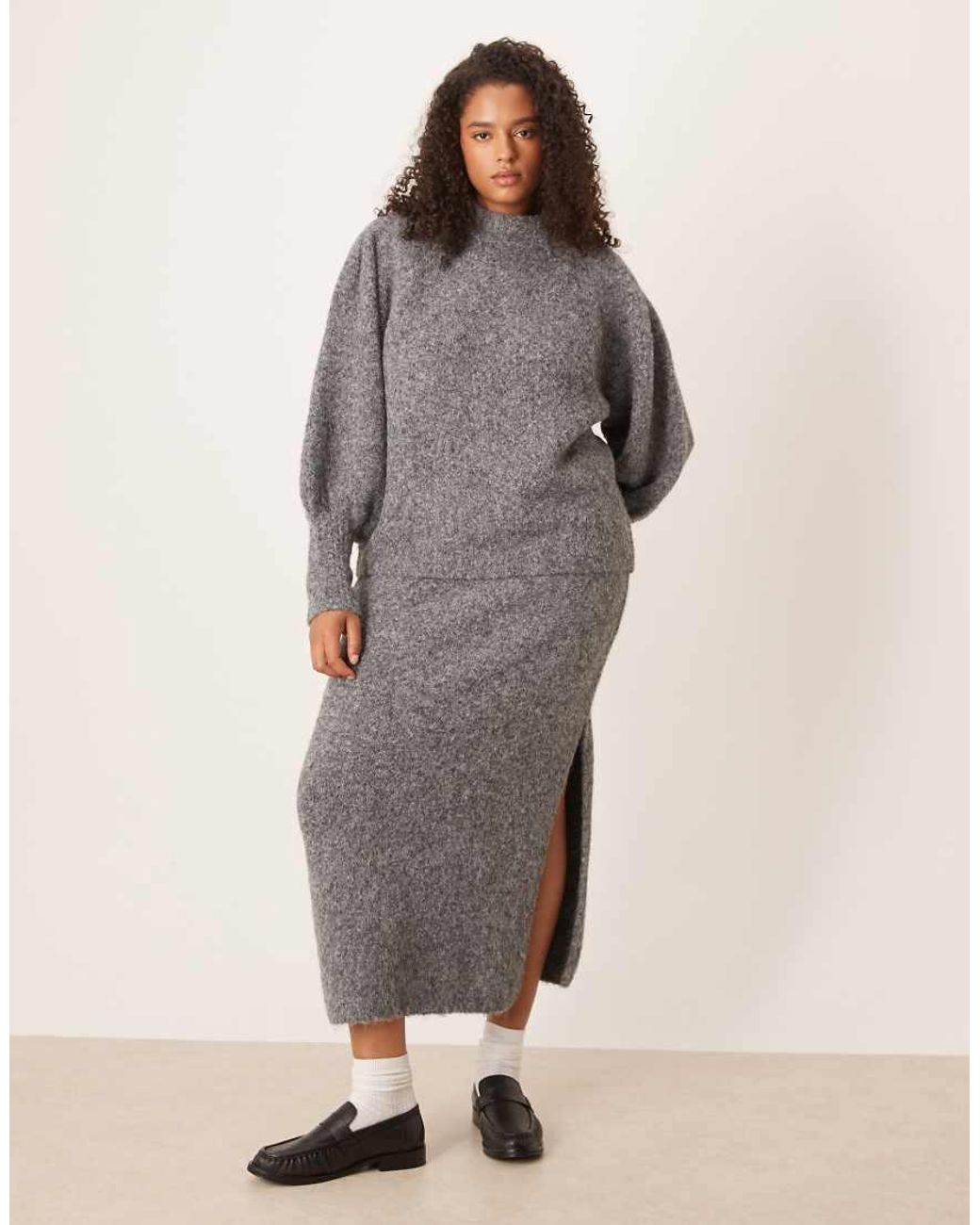 ASOS Gray Asos Design Curve High Neck Fluffy Jumper Co-Ord