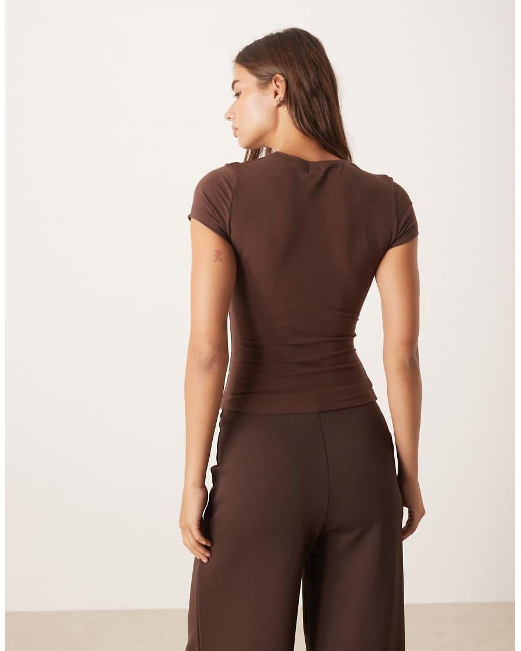 agon® Brown Short Sleeve Crew Neck Bodysuit